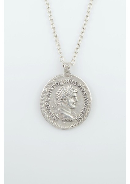 Roma Parası Sikke Gümüş Kaplama Düz Zincir Kolye