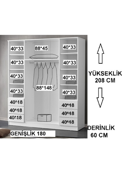 Samara Kapaklı ve 6 Çekmeceli Şifonyerli Gardırop