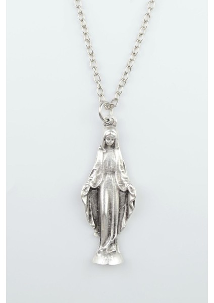 Meryem Ana Gümüş Kaplama Düz Zincir Kolye