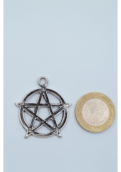 Pentagram Yıldızı Gümüş Kaplama Örme Zincir Kolye