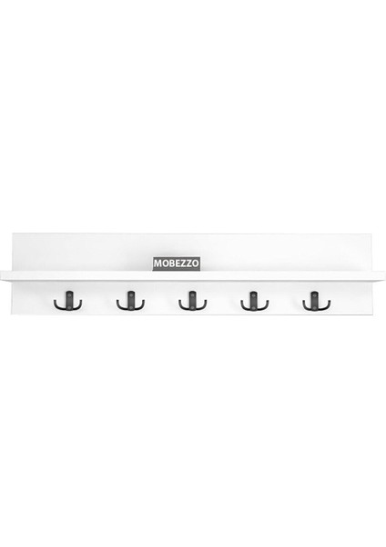 Ahşap Raflı Duvar Askılığı 5 Kancalı Portmanto Askı Anahtarlık Askısı Banyo Giriş Hol İçin 70 Cm Beyaz