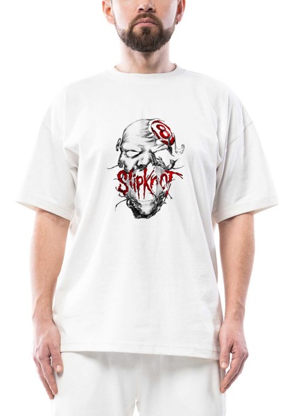 Slipknot Eight Head Oversize Beyaz Tişört