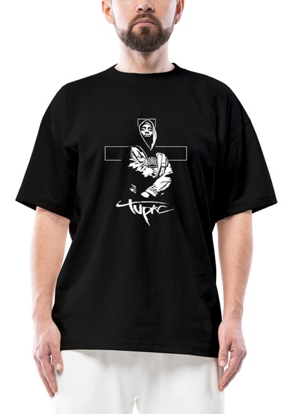Tupac Angel Oversize Siyah Tişört