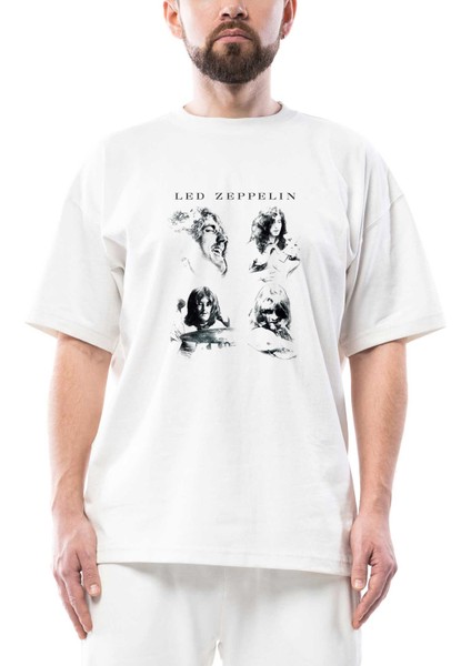 LED Zeppelin The Complete Oversize Beyaz Tişört