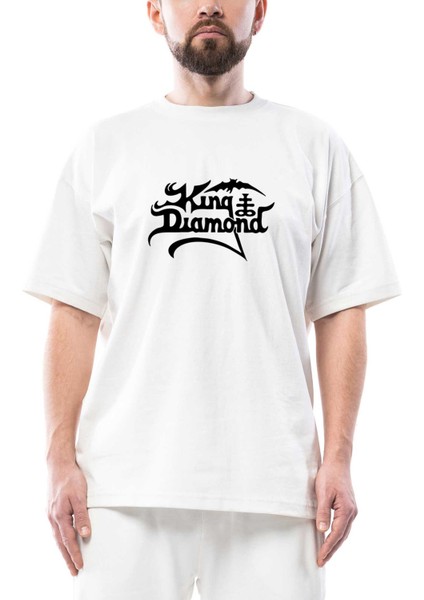 King Diamond Logo Oversize Beyaz Tişört