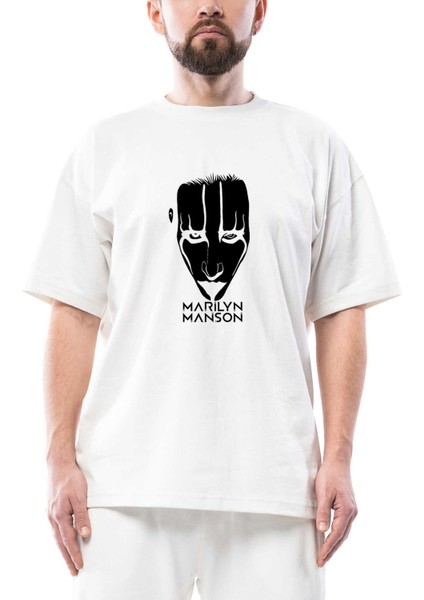 Marilyn Manson Head Oversize Beyaz Tişört