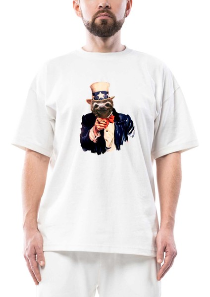Bear Sam Amca Oversize Beyaz Tişört