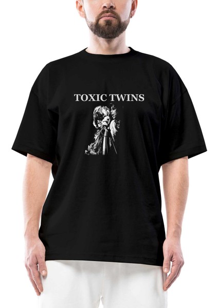 Aerosmith Toxic Twins Oversize Siyah Tişört