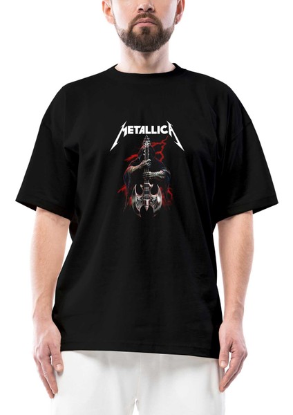 Metallica Gitarist Oversize Siyah Tişört