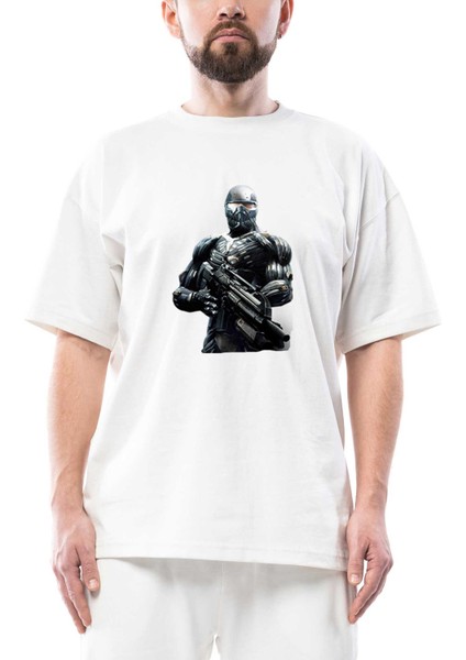 Crysis Black Fighter Oversize Beyaz Tişört