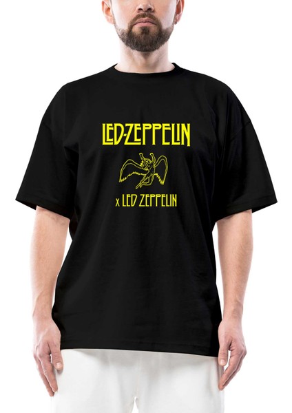 LED Zeppelin Angel Oversize Siyah Tişört