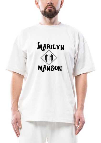 Marilyn Manson Text Oversize Beyaz Tişört