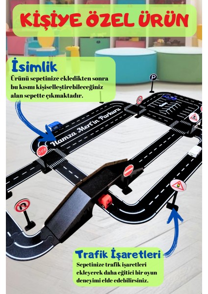 Oyuncak Araba, Araç Parkuru (Large) -Eğitici ve Eğlenceli Yol Yapım Ahşap Oyuncak - Otoban Puzzle