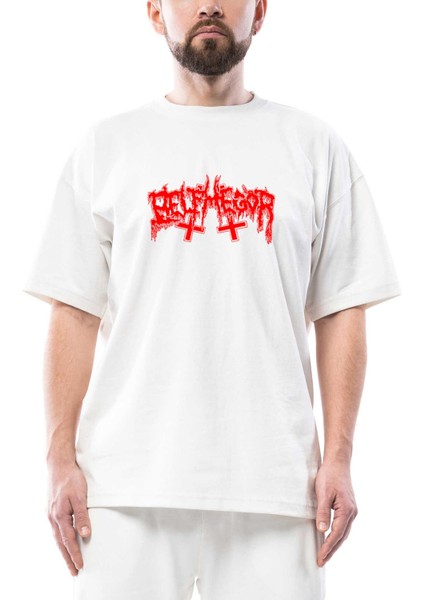 Belphegor Logo Oversize Beyaz Tişört