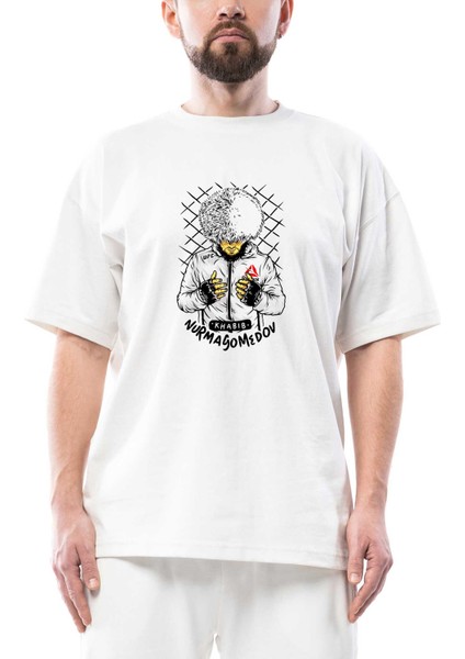 Ufc Khabib Nurmagomedov Cartoon Oversize Beyaz Tişört