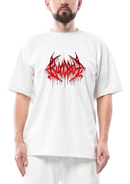 Bloodbath Logo Red Oversize Beyaz Tişört