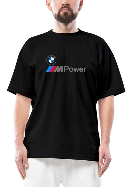 Bmw Logo M Power Yazı Oversize Siyah Tişört