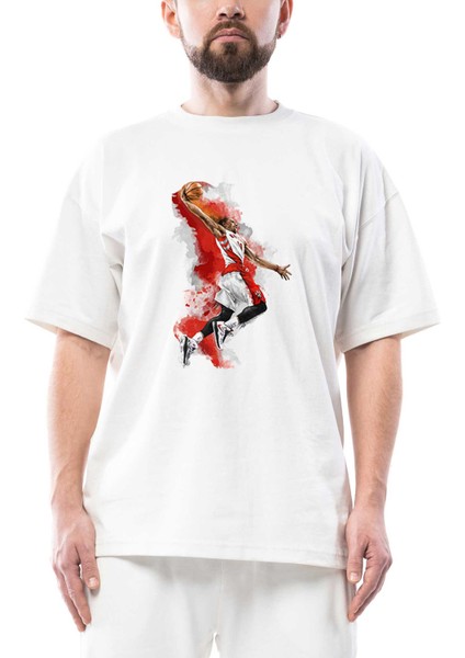 Nba Baller Red Silhouette Oversize Beyaz Tişört