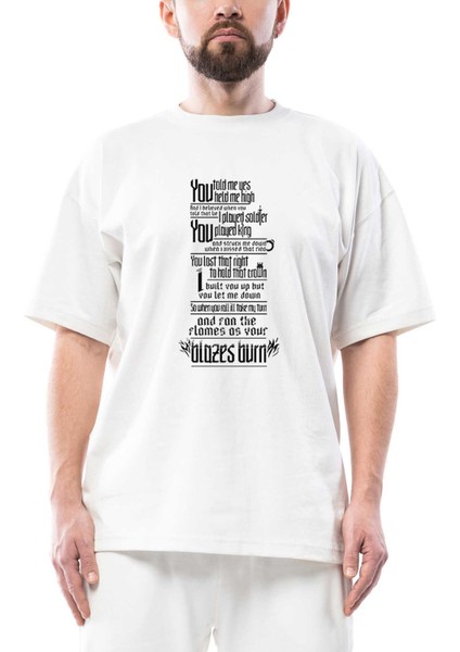 Linkin Park Burn It Down Oversize Beyaz Tişört