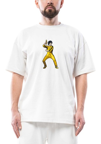Bruce Lee Face For Fight Oversize Beyaz Tişört