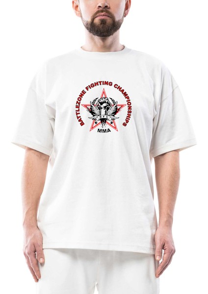 Battlezone Fighting Championship Oversize Beyaz Tişört