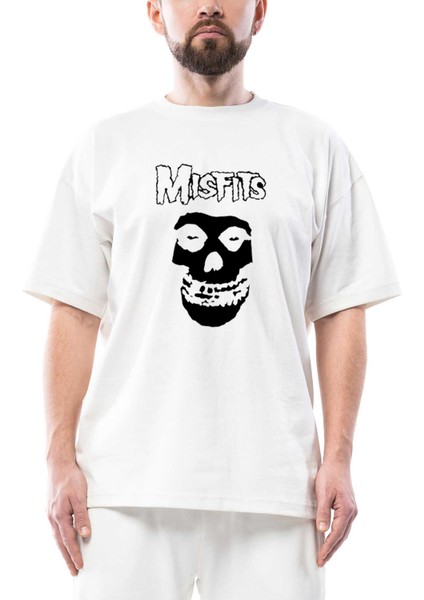 Misfits Skull Oversize Beyaz Tişört