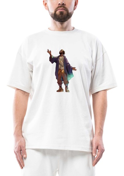 Black Hip Hop Artist Oversize Beyaz Tişört