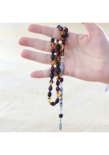 Kararmaz Metal Halat Püsküllü Arpa Kesim Bala-Siyah Ateş Kehribar Tesbih modelleri