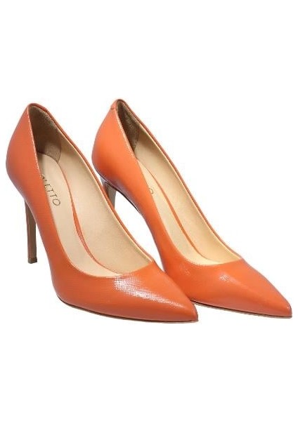 Hakiki Deri Turuncu Ayakkabı Stiletto 2536 05