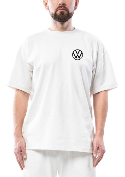 Volkswagen New Black Logo Oversize Beyaz Tişört
