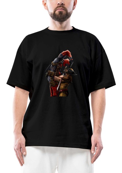 Deadpool Wolverine Oversize Siyah Tişört