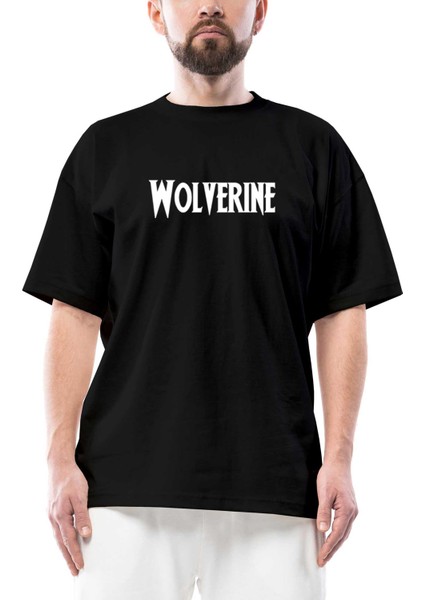 Wolverine Text White Oversize Siyah Tişört