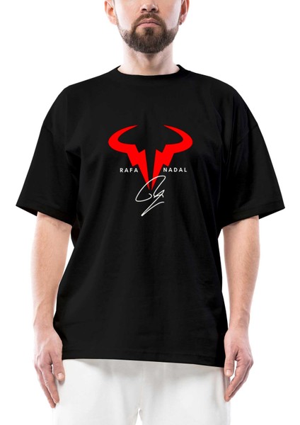 Rafael Nadal Logo Oversize Siyah Tişört