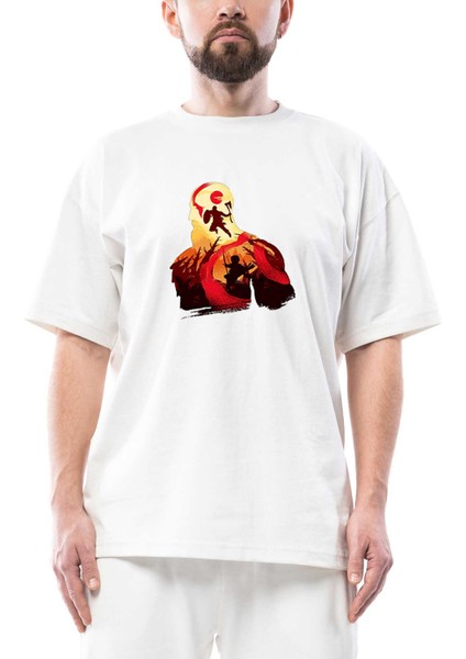 God Of War Kratos Siluet Oversize Beyaz Tişört
