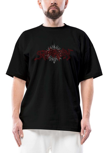 Suffocation Yazılı Logo Siyah Oversize Tişört