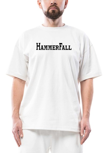 Hammerfall Text Oversize Beyaz Tişört