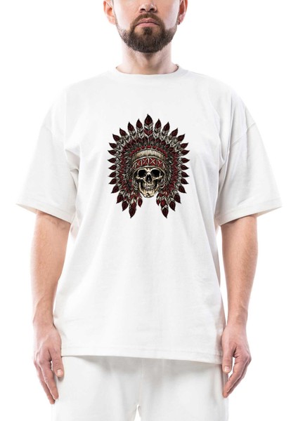 Kızıldereli Skull Apache Oversize Beyaz Tişört