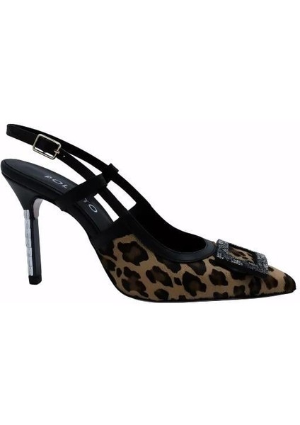 Hakiki Deri Tay/hakiki Deri Leopar-Sıyah Ayakkabı Stiletto 4924 161 Tay