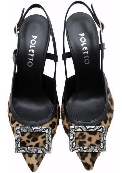 Hakiki Deri Tay/hakiki Deri Leopar-Sıyah Ayakkabı Stiletto 4924 161 Tay