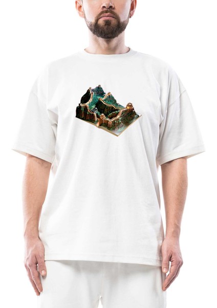 Great Wall Of China View Book Oversize Beyaz Tişört