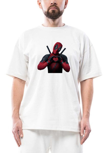 Deadpool Love Oversize Beyaz Tişört