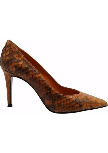 Hakiki Yılan Deri Turuncu Ayakkabı Stiletto 4924 84 Yln