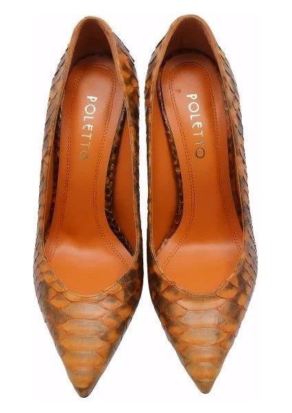 Hakiki Yılan Deri Turuncu Ayakkabı Stiletto 4924 84 Yln