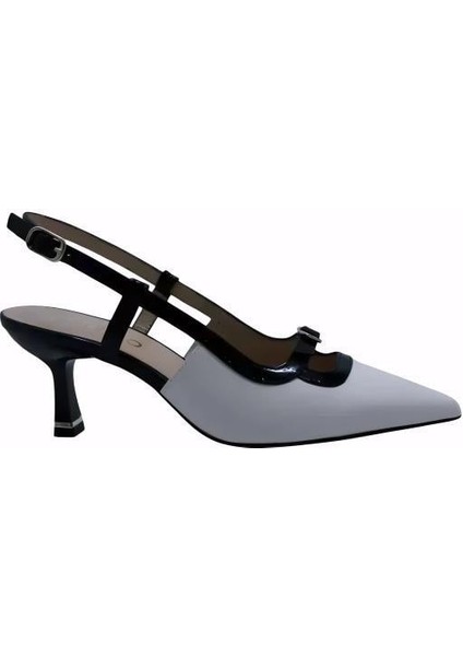 Hakiki Deri Krem-Sıyah Ayakkabı Stiletto 9841 110