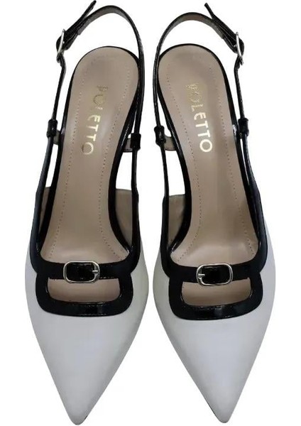 Hakiki Deri Krem-Sıyah Ayakkabı Stiletto 9841 110