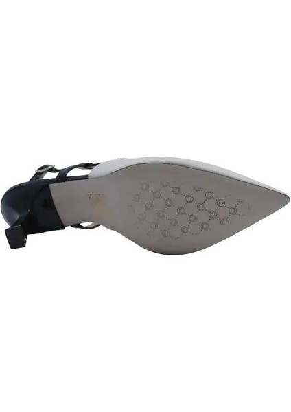 Hakiki Deri Krem-Sıyah Ayakkabı Stiletto 9841 110