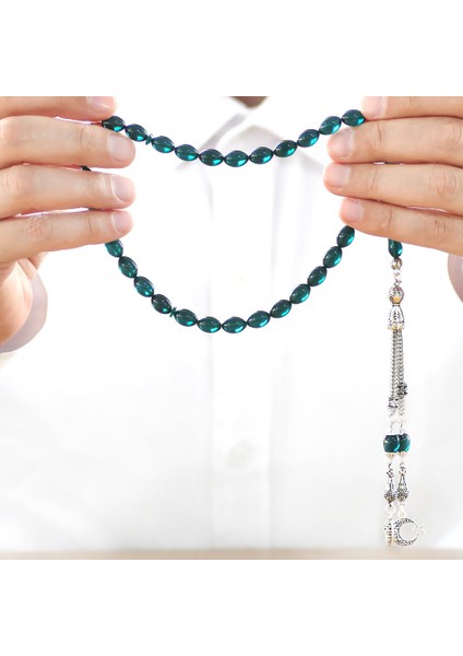 Kararmaz Metal Ayyıldız Püsküllü Arpa Kesim Su Mavisi Ateş Kehribar Tesbih fiyatları