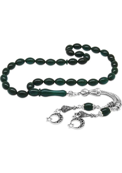 Kararmaz Metal Ayyıldız Püsküllü Arpa Kesim Su Mavisi Ateş Kehribar Tesbih