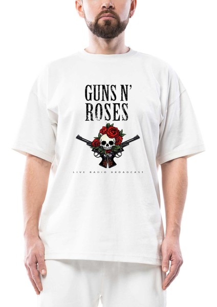 Guns N Roses Live Radio Broadcast Oversize Beyaz Tişört