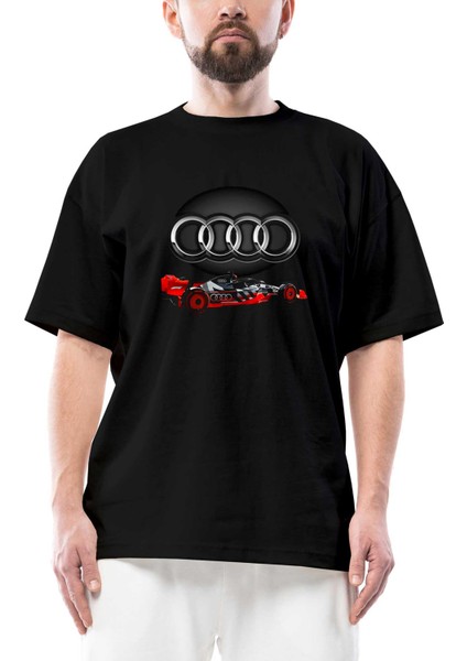 F1 Audi Logo 3D Oversize Siyah Tişört